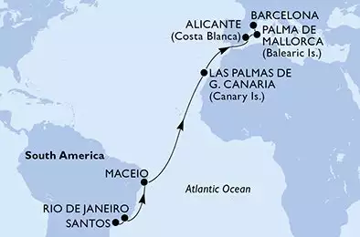 MSC SEAVIEW - Itinerario di 16 notti partendo da SANTOS, BRAZIL il 18/04/2025 - Brasile, Spagna