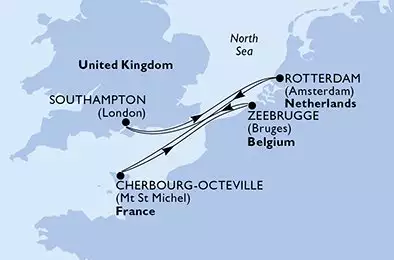 MSC VIRTUOSA - Itinerario di 5 notti partendo da SOUTHAMPTON, UNITED KINGDOM il 04/05/2026 - Southampton,Rotterdam,Cherbourg,Zeebrugge,Southampton