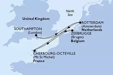 Southampton,Rotterdam,Cherbourg,Zeebrugge,Southampton