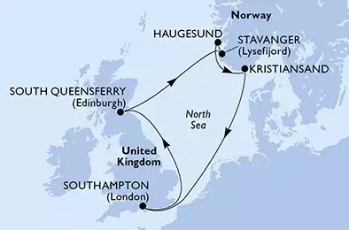 Southampton,South Queensferry,Stavanger,Haugesund,Kristiansand,Southampton