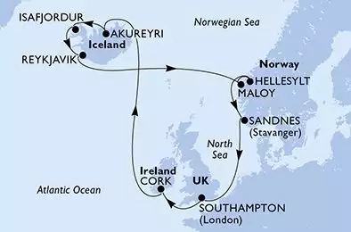 MSC VIRTUOSA - Itinerario di 14 notti partendo da SOUTHAMPTON, UNITED KINGDOM il 06/06/2026 - Regno Unito, Irlanda, Islanda, Norvegia