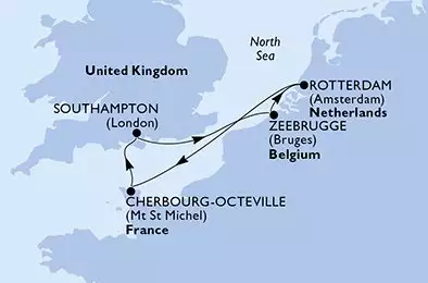 MSC VIRTUOSA - Itinerario di 5 notti partendo da SOUTHAMPTON, UNITED KINGDOM il 19/10/2026 - Southampton,Zeebrugge,Rotterdam,Cherbourg,Southampton