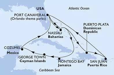 USA, Bahamas, Giamaica, Isole Cayman, Messico, Repubblica Dominicana, Porto Rico