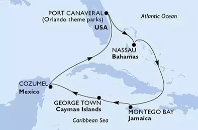 USA, Bahamas, Giamaica, Isole Cayman, Messico