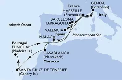MSC POESIA - Itinerario di 13 notti partendo da BARCELONA, SPAIN il 03/11/2024 - Spagna, Marocco, Portogallo, Francia, Italia