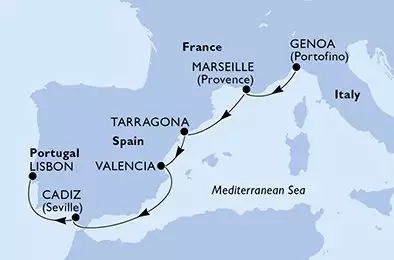 Genoa,Marseille,Tarragona,Valencia,Cadiz,Lisbon