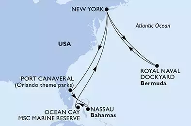 MSC MERAVIGLIA - Itinerario di 14 notti partendo da NEW YORK, UNITED STATES il 11/08/2024 - USA, Bahamas, Bermuda