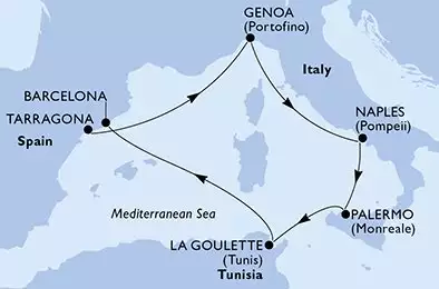 MSC FANTASIA - Itinerario di 7 notti partendo da TARRAGONA SPAIN il 26/10/2024 - Spagna, Italia, Tunisia