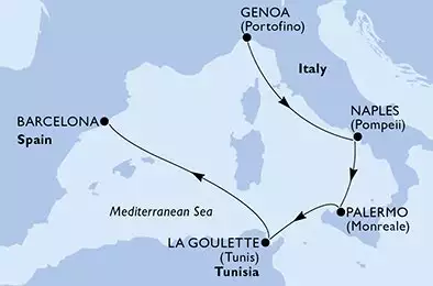 MSC FANTASIA - Itinerario di 5 notti partendo da GENOVA il 28/10/2024 - Italia, Tunisia, Spagna
