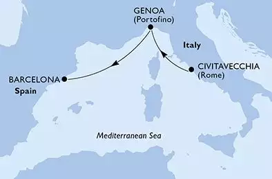 MSC ORCHESTRA  - Itinerario di 2 notti partendo da CIVITAVECCHIA il 16/04/2025 - Civitavecchia,Genoa,Barcelona