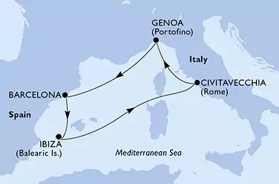 MSC ORCHESTRA  - Itinerario di 5 notti partendo da GENOVA il 17/04/2025 - Genoa,Barcelona,Ibiza,Civitavecchia,Genoa