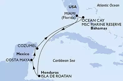 MSC WORLD AMERICA - Itinerario di 7 notti partendo da MIAMI, UNITED STATES il 22/11/2025 - Miami,Isla de Roatan,Costa Maya,Cozumel,Ocean Cay,Miami