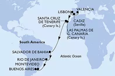 MSC POESIA - Itinerario di 19 notti partendo da VALENCIA, SPAIN il 16/11/2024 - Spagna, Portogallo, Brasile, Argentina, Uruguay