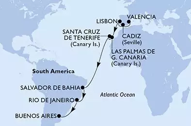 MSC POESIA - Itinerario di 18 notti partendo da VALENCIA, SPAIN il 16/11/2024 - Spagna, Portogallo, Brasile, Argentina