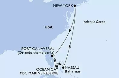 MSC MERAVIGLIA - Itinerario di 7 notti partendo da NEW YORK, UNITED STATES il 30/11/2025 - New York,Port Canaveral,Ocean Cay,Nassau,New York