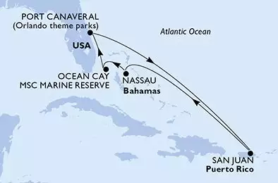 MSC SEASHORE - Itinerario di 7 notti partendo da PORT CANAVERAL (ORLANDO) STATI UNITI il 23/11/2025 - Port Canaveral,San Juan,Nassau,Ocean Cay,Port Canaveral