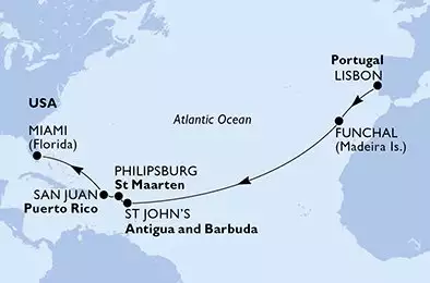 MSC DIVINA - Itinerario di 13 notti partendo da LISBON, PORTUGAL il 24/10/2025 - Lisbon,Funchal,St John s,Philipsburg,San Juan,Miami