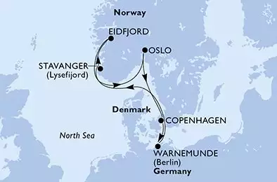 MSC POESIA - Itinerario di 7 notti partendo da OSLO, NORWAY il 22/08/2025 - Oslo,Copenhagen,Warnemunde,Stavanger,Eidfjord,Oslo
