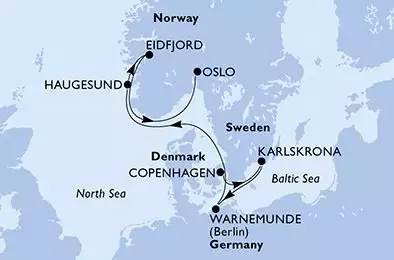 MSC POESIA - Itinerario di 7 notti partendo da COPENHAGEN, DENMARK il 09/05/2025 - Copenhagen,Karlskrona,Warnemunde,Haugesund,Eidfjord,Oslo