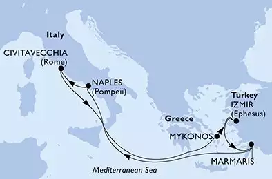 MSC DIVINA - Itinerario di 7 notti partendo da CIVITAVECCHIA il 28/06/2024 - Italia, Grecia, Turchia