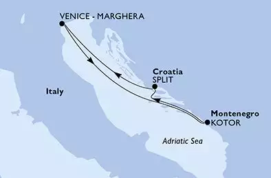 MSC ARMONIA - Itinerario di 4 notti partendo da VENEZIA il 16/04/2025 - Venice-Marghera,Kotor,Split,Venice-Marghera