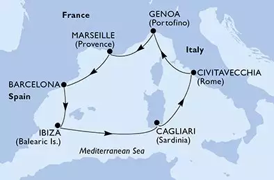 MSC ORCHESTRA  - Itinerario di 7 notti partendo da CIVITAVECCHIA il 12/05/2025 - Italia, Francia, Spagna