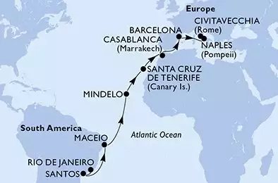 MSC ORCHESTRA  - Itinerario di 18 notti partendo da RIO DE JANEIRO, BRAZIL il 09/03/2025 - Brasile, Capo Verde, Spagna, Marocco, Francia, Italia