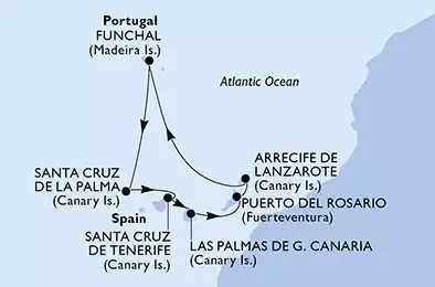 MSC OPERA - Itinerario di 7 notti partendo da LAS PALMAS, SPAIN il 23/12/2024 - Spagna, Portogallo