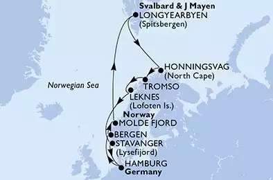 MSC PREZIOSA - Itinerario di 14 notti partendo da HAMBURG, GERMANY il 07/08/2025 - Germania, Norvegia, Svalbard and Jan Mayen Islands