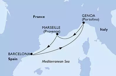 MSC GRANDIOSA - Itinerario di 4 notti partendo da GENOVA il 15/11/2025 - Genoa,Marseille,Barcelona,Genoa