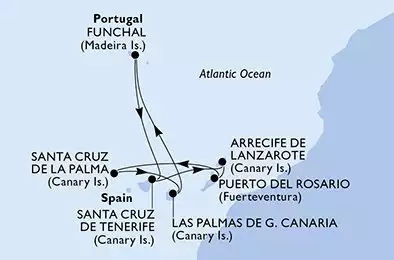 MSC MUSICA - Itinerario di 7 notti partendo da SANTA CRUZ DE TENERIFE, SPAIN il 23/11/2025 - Santa Cruz de Tenerife,Arrecife de Lanzarote,Puerto del Rosario,Santa Cruz de La Palma,Las Palmas de G.Canaria,Funchal,Santa Cruz de Tenerife