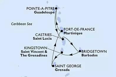 MSC VIRTUOSA - Itinerario di 7 notti partendo da FORT DE FRANCE, MARTINIQUE il 03/01/2026 - Fort de France,Pointe-a-Pitre,Castries,Bridgetown,Kingstown ,Saint George,Fort de France