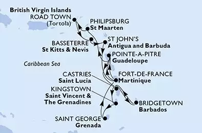 MSC VIRTUOSA - Itinerario di 14 notti partendo da BRIDGETOWN, BARBADOS il 03/03/2026 - Bridgetown,Castries,Kingstown,Saint George,Fort de France,Pointe-a-Pitre,Philipsburg,Road Town,Basseterre,St John s,Fort de France,Pointe-a-Pitre,Castries,Bridgetown