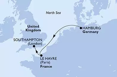 MSC VIRTUOSA - Itinerario di 3 notti partendo da HAMBURG, GERMANY il 17/04/2026 - Hamburg,Le Havre,Southampton