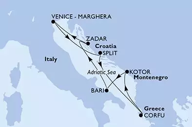 MSC OPERA - Itinerario di 7 notti partendo da VENEZIA il 17/08/2025 - Italia, Croazia, Grecia