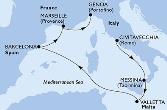 Civitavecchia,Messina,Valletta,Barcelona,Marseille,Genoa