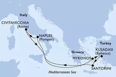 MSC DIVINA - Itinerario di 7 notti partendo da CIVITAVECCHIA il 16/10/2026 - Civitavecchia,Mykonos,Kusadasi,Santorini,Naples,Civitavecchia