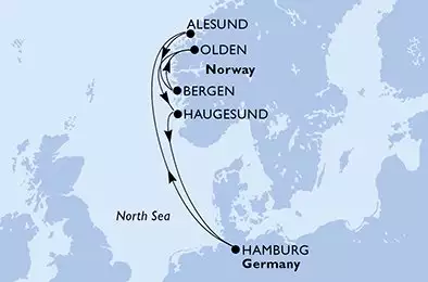 MSC PREZIOSA - Itinerario di 7 notti partendo da HAMBURG, GERMANY il 26/04/2026 - Hamburg,Alesund,Bergen,Olden,Haugesund,Hamburg