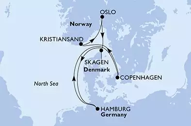 MSC PREZIOSA - Itinerario di 7 notti partendo da HAMBURG, GERMANY il 03/05/2026 - Hamburg,Copenhagen,Kristiansand,Oslo,Skagen,Hamburg Cruise Parade,Hamburg