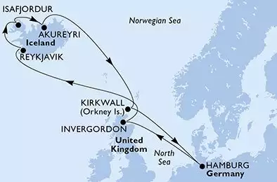 MSC PREZIOSA - Itinerario di 11 notti partendo da HAMBURG, GERMANY il 20/05/2026 - Hamburg,Invergordon,Reykjavik,Isafjordur,Akureyri,Kirkwall,Hamburg