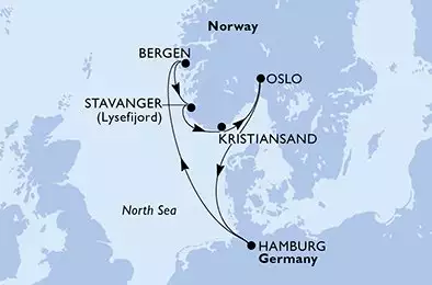 MSC PREZIOSA - Itinerario di 7 notti partendo da HAMBURG, GERMANY il 11/10/2026 - Hamburg,Bergen,Stavanger,Kristiansand,Oslo,Hamburg