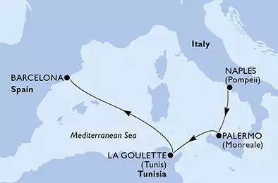 MSC FANTASIA - Itinerario di 4 notti partendo da NAPOLI il 11/02/2025 - Naples,Palermo,La Goulette,Barcelona