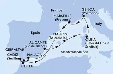MSC MUSICA - Itinerario di 10 notti partendo da GENOVA il 16/04/2025 - Italia, Francia, Spagna, Gibilterra