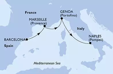 MSC FANTASIA - Itinerario di 3 notti partendo da BARCELONA, SPAIN il 08/02/2025 - Barcelona,Marseille,Genoa,Naples