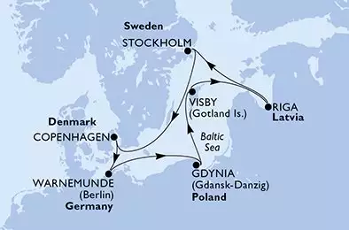 MSC MAGNIFICA - Itinerario di 7 notti partendo da WARNEMÜNDE, GERMANIA il 07/06/2026 - Warnemunde,Gdynia,Visby,Riga,Stockholm,Copenhagen,Warnemunde