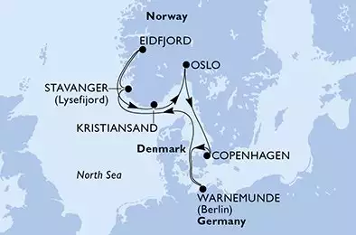 MSC MAGNIFICA - Itinerario di 7 notti partendo da WARNEMÜNDE, GERMANIA il 14/06/2026 - Warnemunde,Stavanger,Eidfjord,Kristiansand,Oslo,Copenhagen,Warnemunde