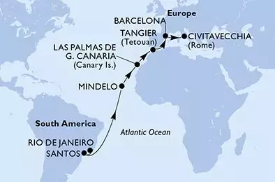 MSC ARMONIA - Itinerario di 17 notti partendo da RIO DE JANEIRO, BRAZIL il 14/03/2026 - Rio de Janeiro,Santos,Mindelo,Las Palmas de G.Canaria,Tangier,Barcelona,Civitavecchia