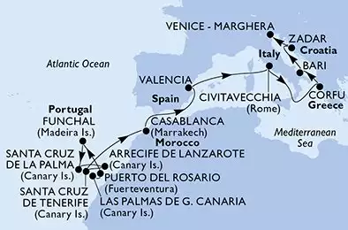 Spagna, Portogallo, Marocco, Italia, Grecia, Croazia