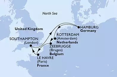 MSC POESIA - Itinerario di 7 notti partendo da SOUTHAMPTON, UNITED KINGDOM il 05/12/2025 - Southampton,Hamburg,Rotterdam,Zeebrugge,Le Havre,Southampton