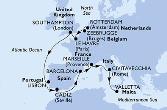 Rotterdam,Zeebrugge,Le Havre,Southampton,Lisbon,Cadiz,Barcelona,Marseille,Civitavecchia,Valletta